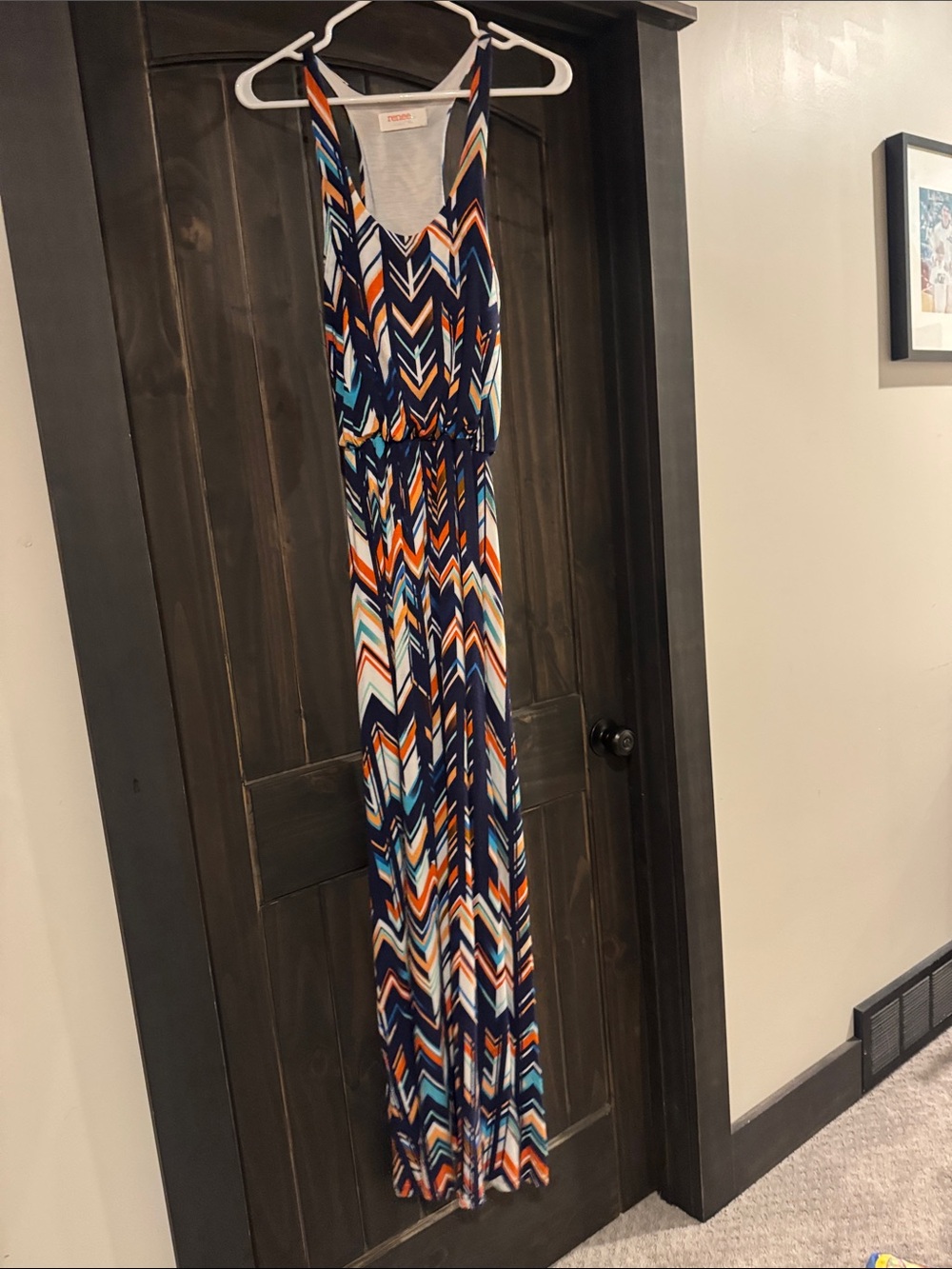 Chevron Maxi Dress in Navy, Orange & White size s/m